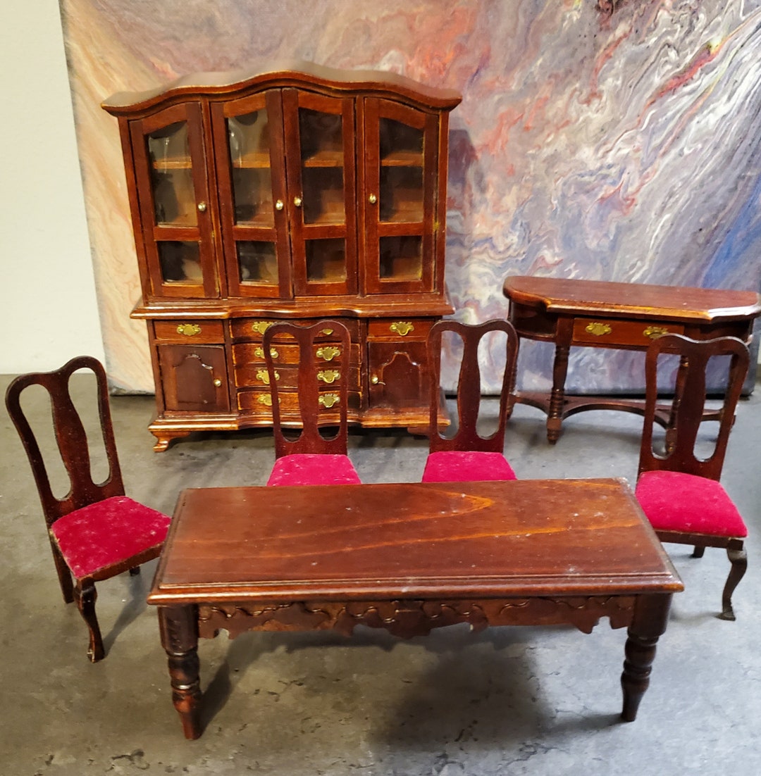 Vtg Dollhouse Furniture / Dining Room 7 Pc Set / New Vtg Etsy