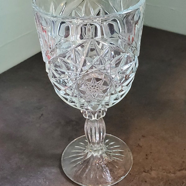 Vtg Libbey Hobstar Water Goblet Clear Glass Stemware