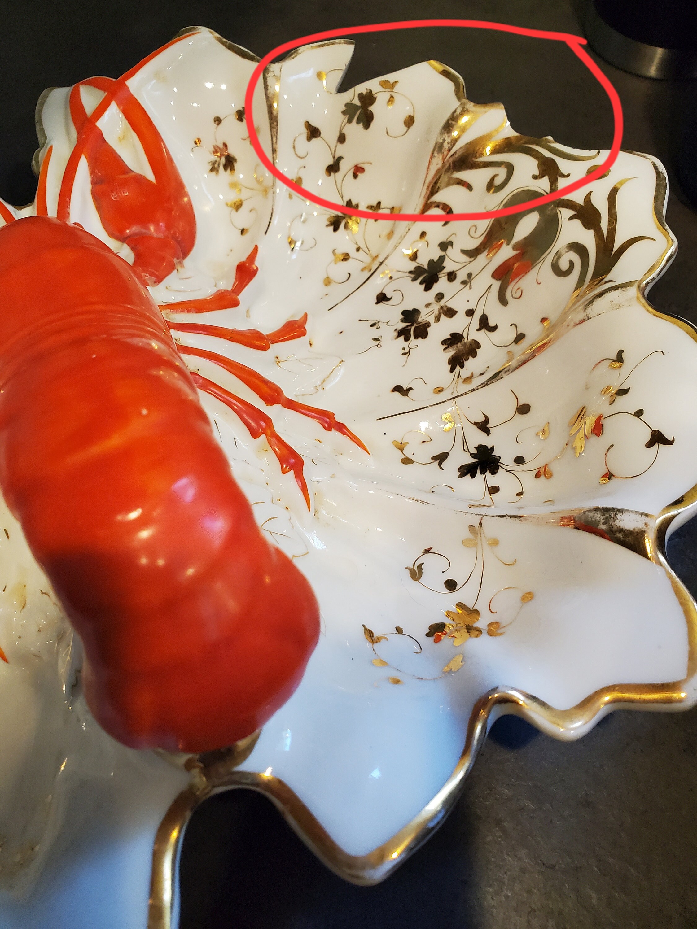   ロブスターディッシュ Antique Porcelain German Lobster Divided Serving Dish (imperfect