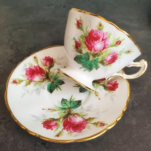 Bone China Teacup & Saucer Grandmother&#39;s Rose by Hammersley in England Vintage