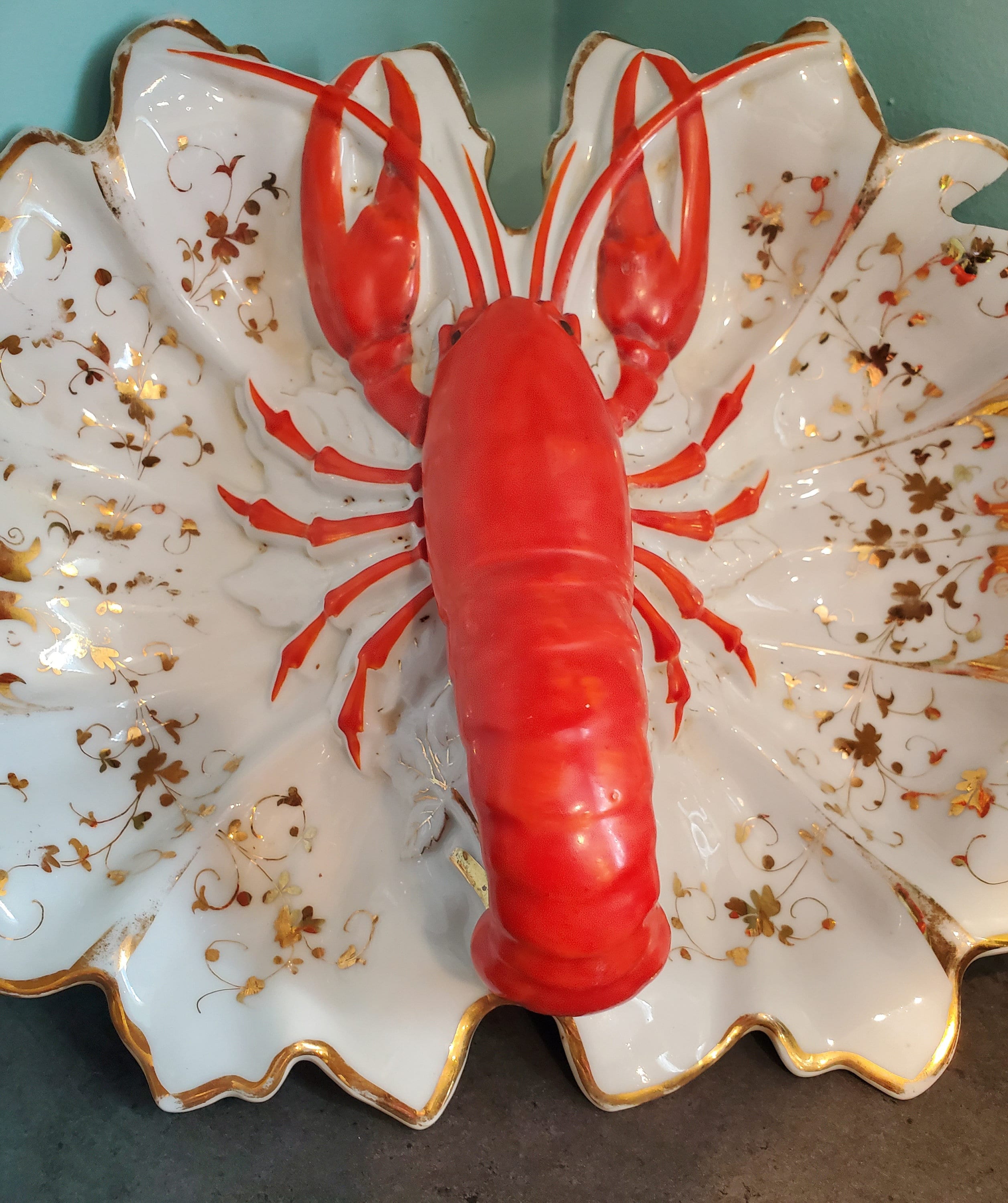 Antique Porcelain German Lobster Divided Serving Dish (imperfect