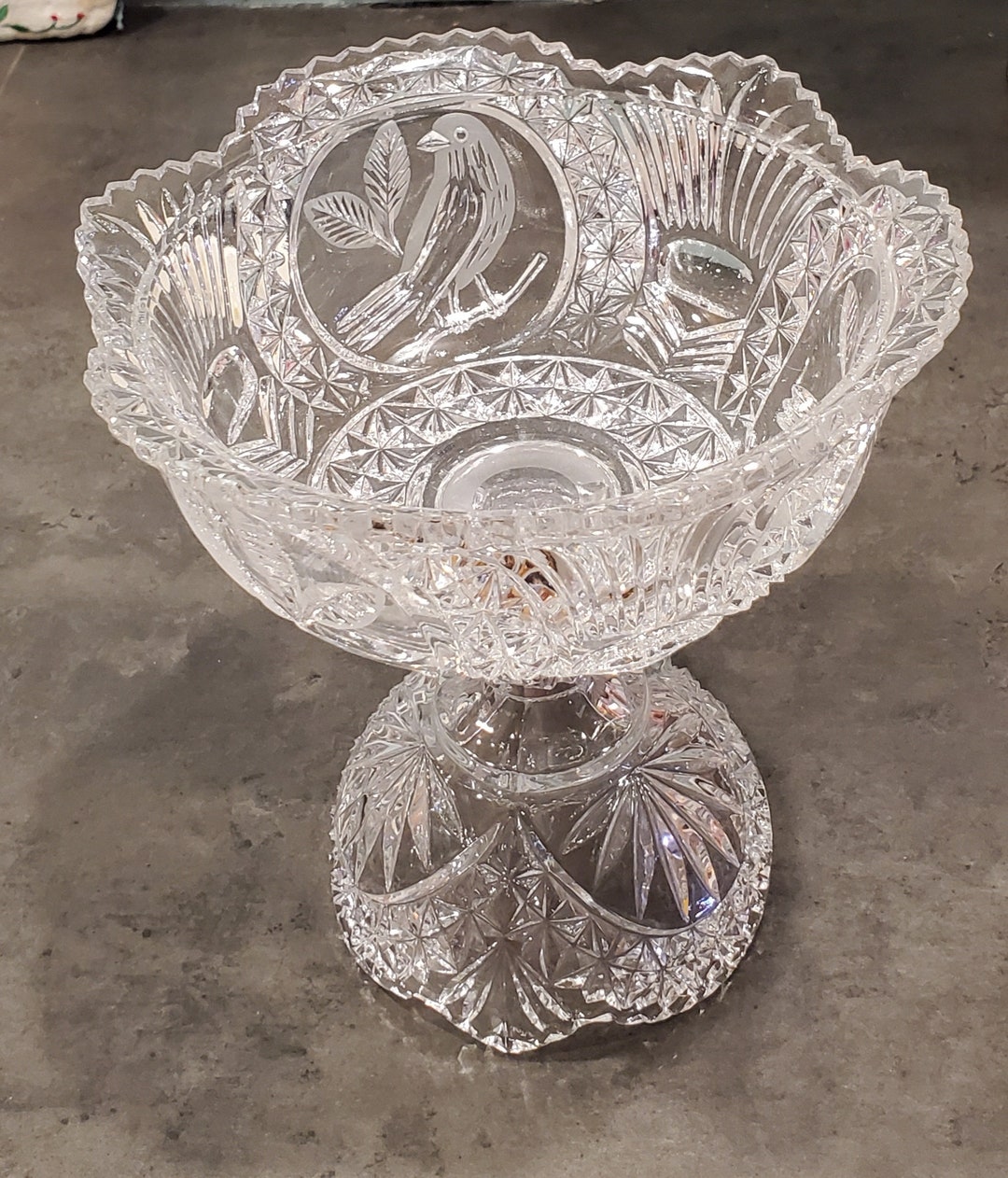 Pressed Glass Crystal Footed Pedestal Compote Dish / Byrdes Collection ...