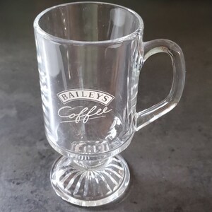 Bailey&#39;s Glass Footed Coffee Mugs / Set of 4 Vintage Barware