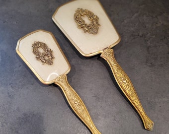 Vanity Dresser Set - Mirror & Hairbrush Vintage 1950s Ormolu Boudoir Vanity Set