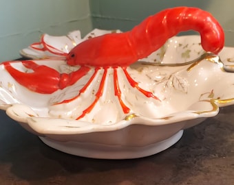 Antique Porcelain German Lobster Divided Serving Dish (imperfect