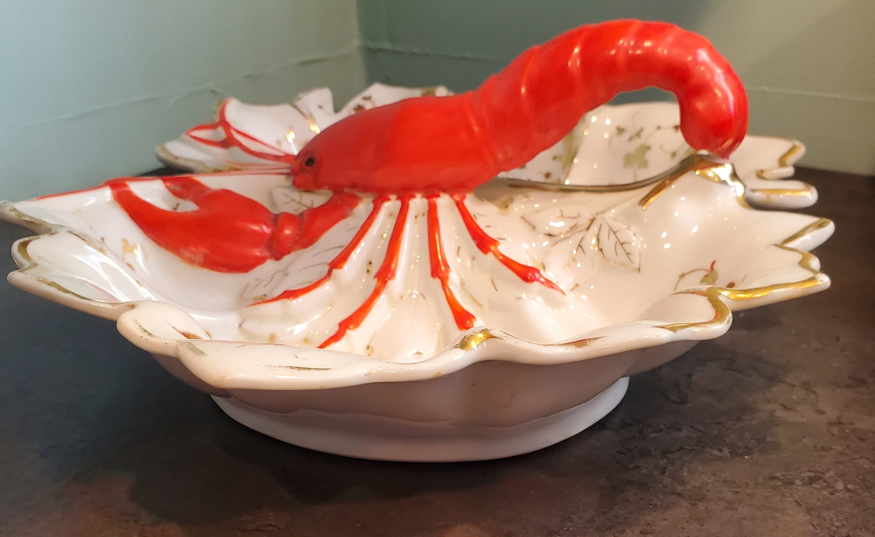 Antique Porcelain German Lobster Divided Serving Dish (imperfect