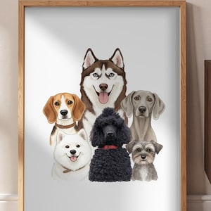 カスタムペットポートレート | 気まぐれな水彩画スタイル、複数のペット（デジタルダウンロード）