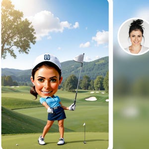 Golfer Gift, Golfer Caricature from Photo, Funny Golfer Drawing Art, Funny Golfer Digital Portrait, Golfer Cartoon Drawing, woman Golf Gift