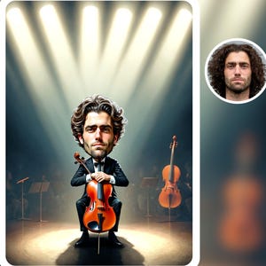 Cello Player Gift - Custom caricature Portrait,  Gift for Cellist , Cello gift, Cello art, Cello Teacher, Cello Poster, Cello Art Print,