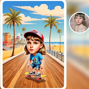 Skateboarder gift, Custom Skater Caricature, Caricature for skateboarding lovers, Personalised Skateboarder Cartoon Portrait,