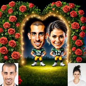 Custom couple Football Player Cartoon Portrait, personalized Football Caricature, Gift for Football Player, Custom Caricature from Photo