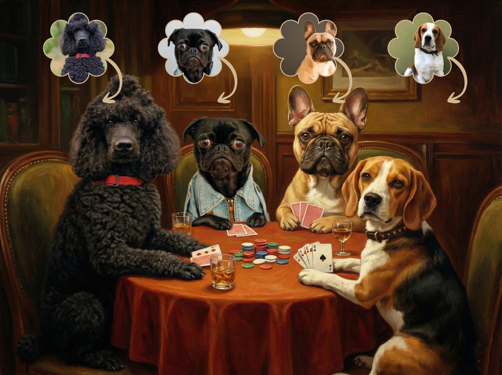 Custom Dogs Playing Poker Portrait | up to 8 Dogs - Etsy