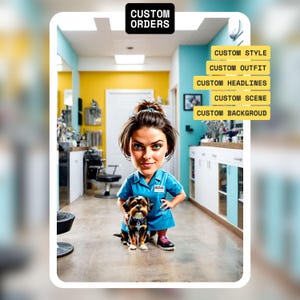 Regalo per toelettatore di animali, ritratto di cartone animato da foto, regalo divertente per toelettatore di animali per donne, caricatura di toelettatore di animali, toelettatore di cani