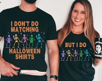 Skeletons Funny Couples Halloween Shirts, Couple Halloween T Shirts, Couple T-Shirts, Funny Halloween Party Tees, Matching Halloween Outfits