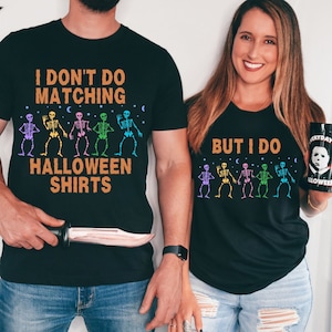 Skeletons Funny Couples Halloween Shirts, Couple Halloween T Shirts, Couple T-Shirts, Funny Halloween Party Tees, Matching Halloween Outfits