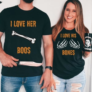 I Love Her Boos Funny Couples Halloween T-Shirts, Matching Halloween Party TShirts, Halloween Couple T Shirt, Family Matching Halloween Tee