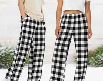 Adult Plaid Christmas Pajama Pants, Matching Christmas PJ Pants, Family Holiday Pajamas, Family Christmas PJs, Group Xmas, Black and White