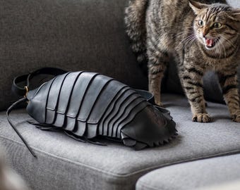 Leather Isopod Sling Bag PDF Pattern: Giant Bathynomus Design (SVG, DXF)
