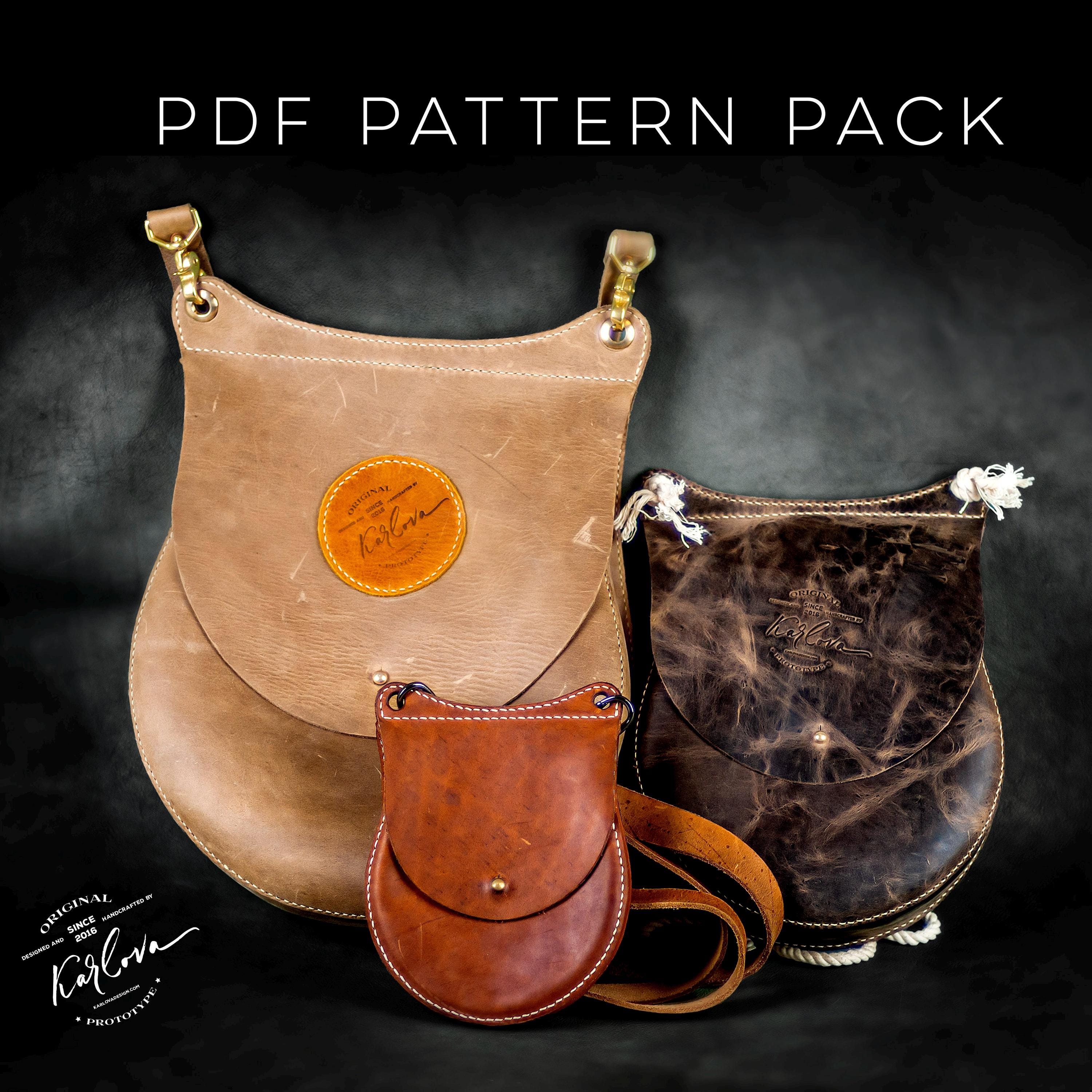 Leather Pattern Bundle - 3 Round Bags Leathercraft Templates. DIY PDF Download and Video Tutorial