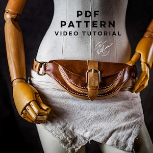 Mini Fanny Pack Leather Craft Pattern, Template DIY PDF Download with Video Tutorial, .svg and .dxf included.