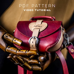 Mini Whiskey - Patrón de bolso de cuero diminuto y videotutorial. Plantilla de bolso de hombro pequeño en PDF. Descarga digital