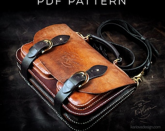 Cognac M Leather Briefcase Pattern, Leather Vintage Satchel Crossbody Messenger Template, PDF Download