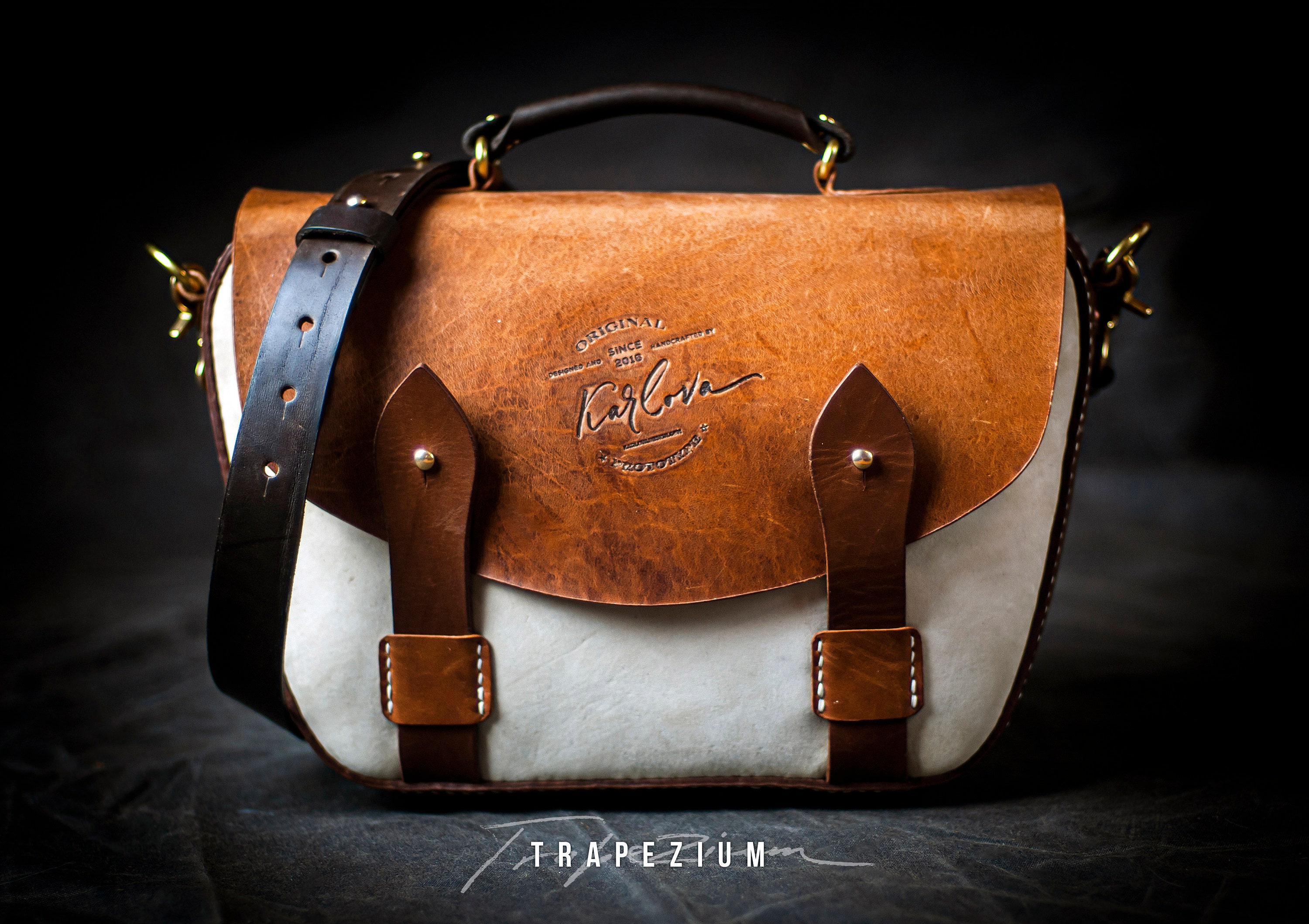 leather trapezium bag