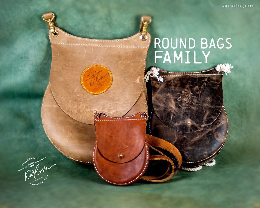 Leather Pattern Bundle 3 Round Bags Leathercraft Templates. DIY PDF