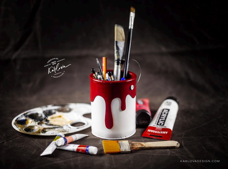 Pot de peinture en cuir Patron PDF : organiseur de bureau, pot à crayons (SVG, DXF) image 7