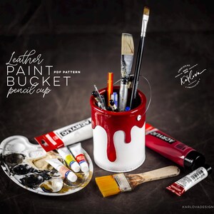 Pot de peinture en cuir Patron PDF : organiseur de bureau, pot à crayons (SVG, DXF) image 3