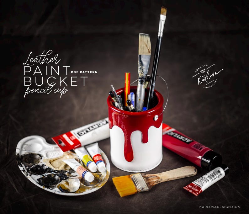 Pot de peinture en cuir Patron PDF : organiseur de bureau, pot à crayons (SVG, DXF) image 3