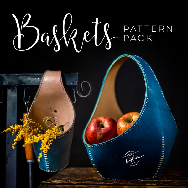 Leather Basket PDF Pattern Pack - Manzana and Mini Hanging Basket Set - Leathercraft DIY Download