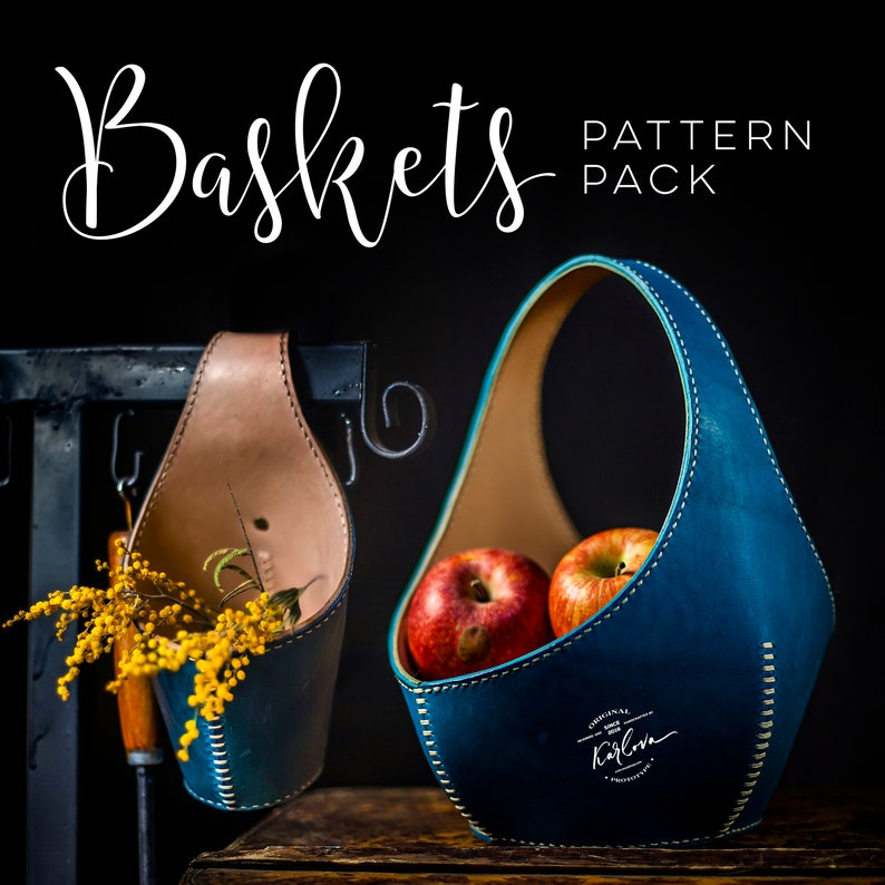 Leather Basket PDF Pattern Pack - Manzana and Mini Hanging Basket Set - Leathercraft DIY Download image 1