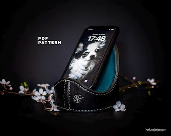 Patrón de soporte redondo de cuero para teléfono - Plantilla de soporte para smartphone - Descarga de PDF imprimible para hacerlo tú mismo