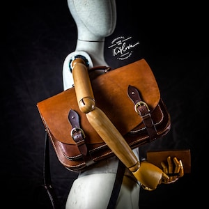 Grand cognac leren aktetaspatroon, sjabloon vintage schoudertas schoudertas, pdf-download