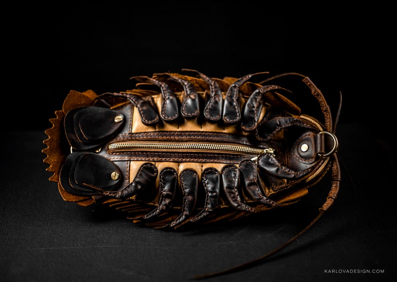 Leather Isopod Sling PDF Pattern with SVG file. Giant Deep Sea Bathynomus Bag Template Download (with video tutorial)