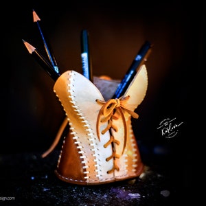 Le Fétiche Sablier Pattern - Leather Pencil Cup Holder Template - Pen Organizer DIY PDF Download