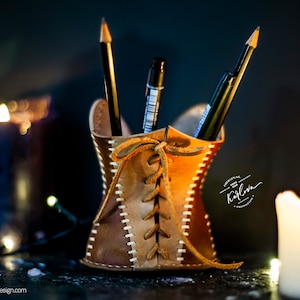 Le Fétiche Sablier Pattern - Leather Pencil Cup Holder Template - Pen Organizer DIY PDF Download