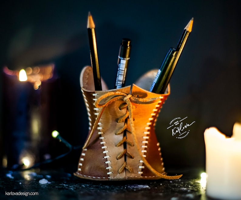 Le Fétiche Sablier Pattern - Leather Pencil Cup Holder Template - Pen Organizer DIY PDF Download