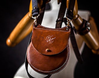 Round Little Leather Bag PDF Pattern Download - Leather Craft Pouch Template, Leatherwork DIY Template for Hand Stitching - Video Tutorial