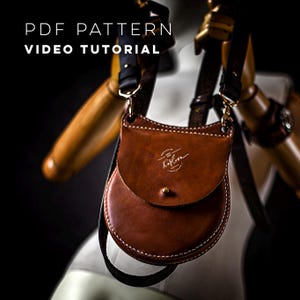 Round Little Leather Bag PDF Pattern Download - Leather Craft Pouch Template, Leatherwork DIY Template for Hand Stitching - Video Tutorial