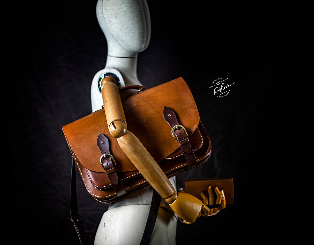 Grand Cognac Leather Briefcase Pattern, Vintage Satchel Crossbody