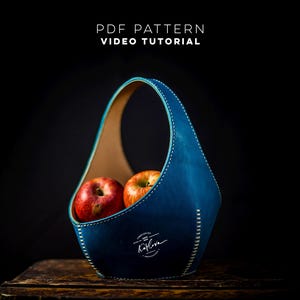 Manzana Leather Basket PDF Pattern Download - Leather Craft Template - Leatherwork DIY for Hand Stitching - Video Tutorial