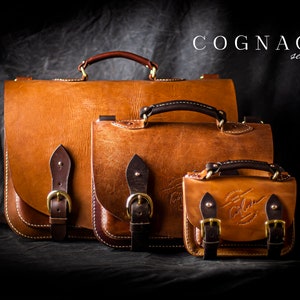 Cognac Series Leather Work Patterns 3 in 1, Briefcase Pattern, Laptop Bag, Satchel Crossbody, Messenger, Belt Bag Template, PDF Download