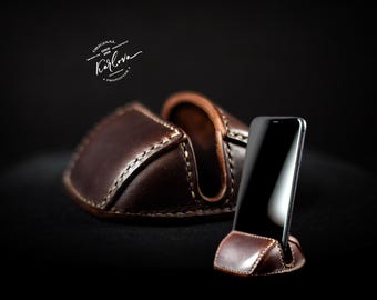 Soporte compacto para teléfono - Patrón PDF para manualidades de cuero con videotutorial