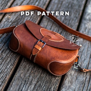 Patrón de bolso de cuero con diseño de whisky. Plantilla para bolso cruzado, bolso de sillín, bolso cruzado para coser a mano, descarga en PDF con instrucciones