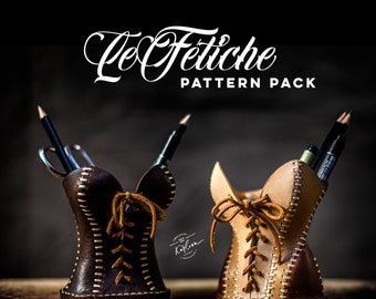 Le Fetiche - Leather PDF Pattern Pack - Elegant Corset Pencil Cup Leathercraft Templates - DIY Download