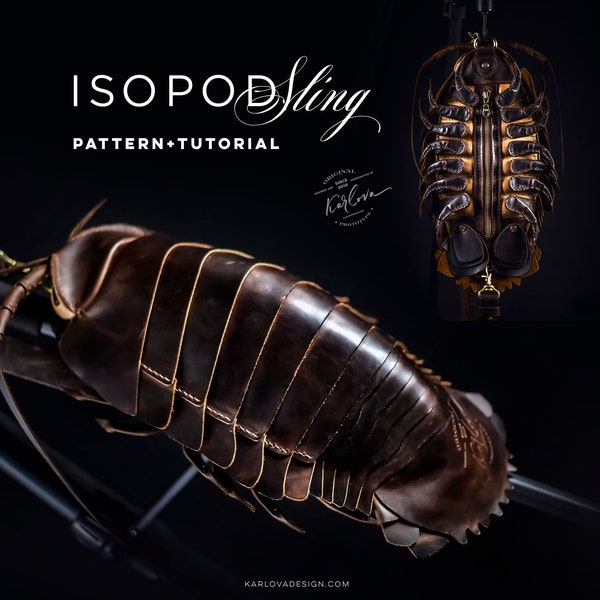 Leder Isopod Sling PDF Schnittmuster mit SVG Datei. Riesige Tiefsee Bathynomus Neuheit Taschenvorlage