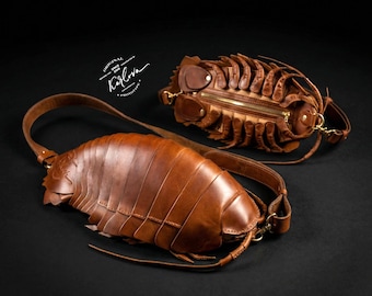 Leather Isopod Sling Bag PDF Pattern: Giant Bathynomus Design (SVG, DXF)