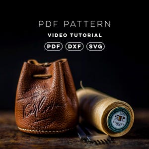 Leather micro drawstring pouch pattern. Template, DIY PDF Download with video tutorial (with .svg and .dxf included)